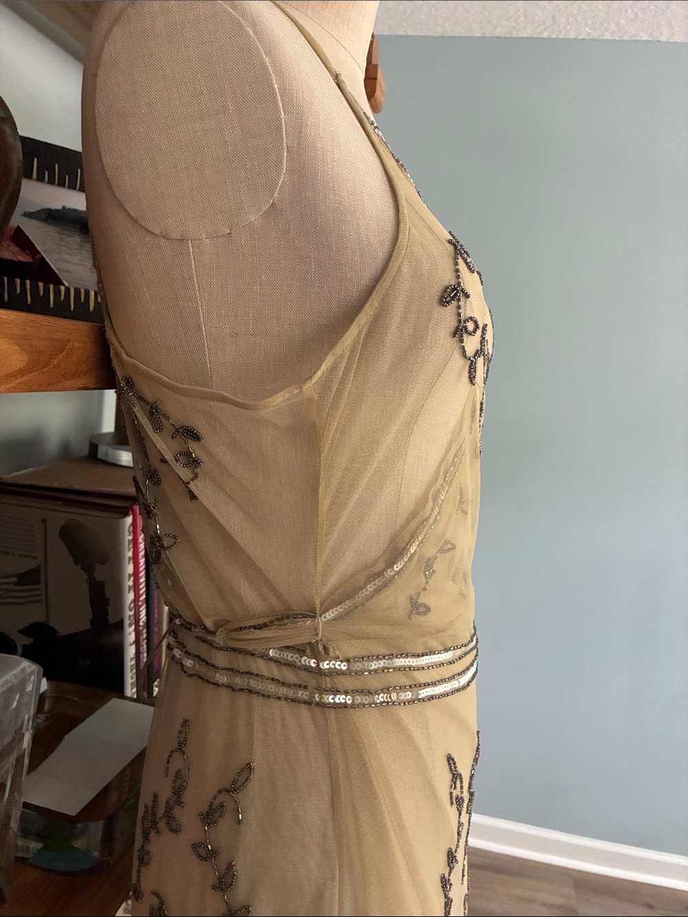 Free People Sheer Embroidered Slip Dress in Champagne - Picture 5 of 8